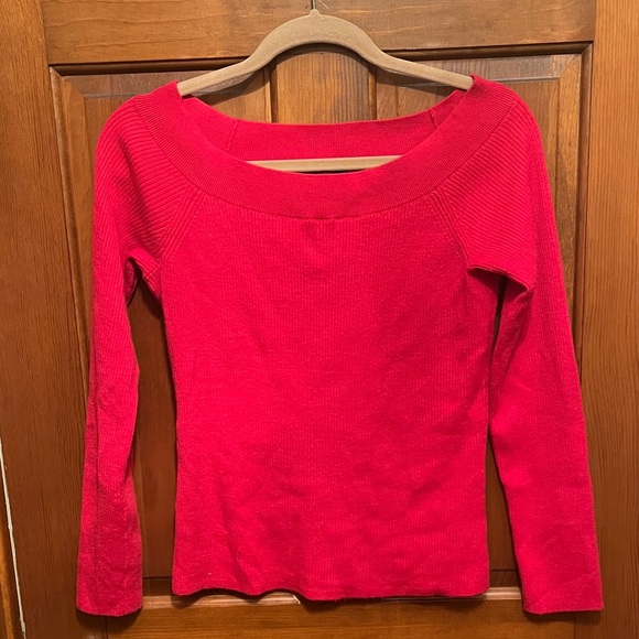 GAP Vibrant Red Ribbed Knit Off the Shoulder Sweater Top - Picture 8 of 10